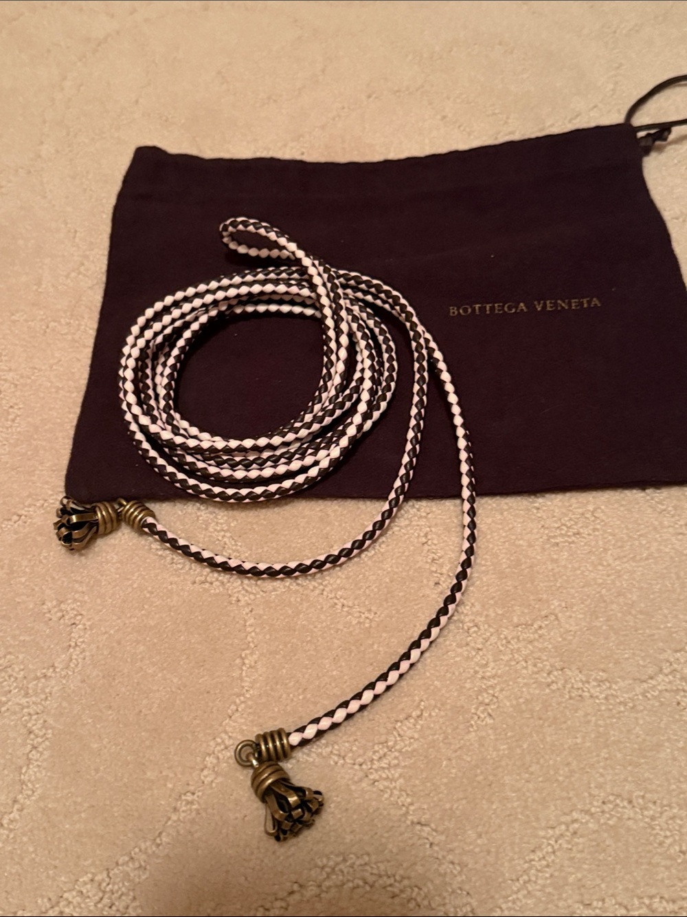 Bottega Veneta Limited Edition Black and White Braided Leather Brass Tassels